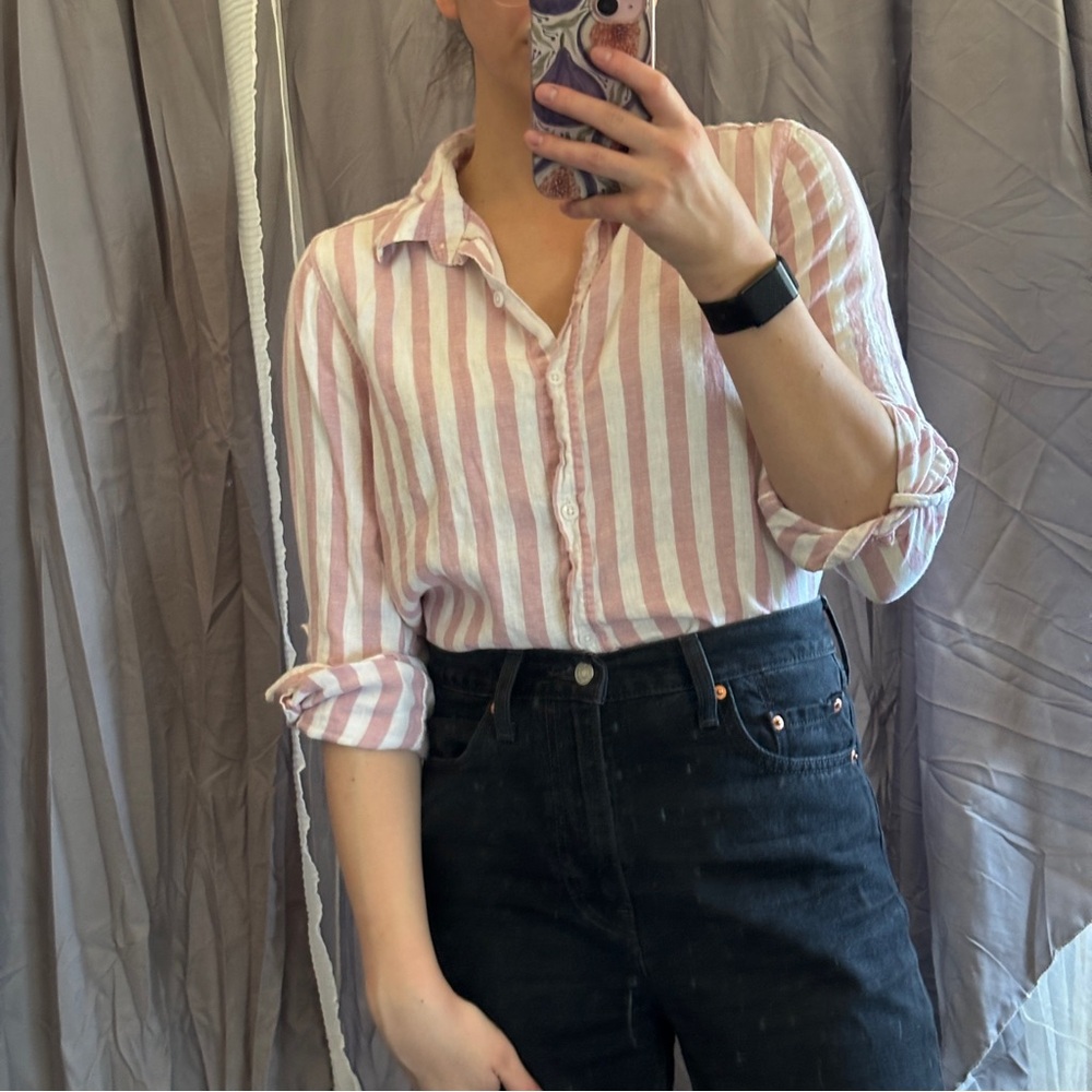 Striped Pink & White Relaxed Button-Down Shirt